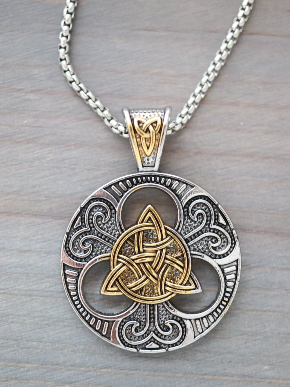 Celtic Knot Pendant Vintage Style Chain Necklace 2-Tone Stainless Steel